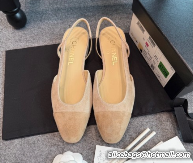 Good Product Chanel Suede Slingback Flats G31319 Beige/Brown