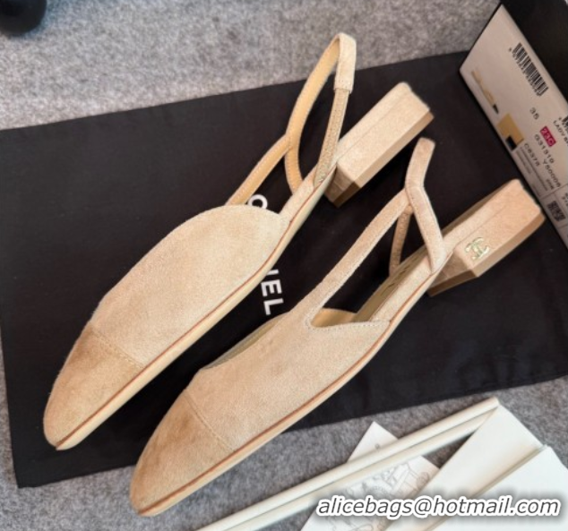 Good Product Chanel Suede Slingback Flats G31319 Beige/Brown