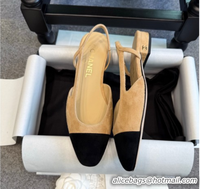 Good Product Chanel Suede Slingback Flats G31319 Beige/Brown