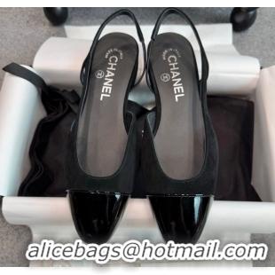 Purchase Chanel Suede & Patent Leather Slingback Flats G31319 Black