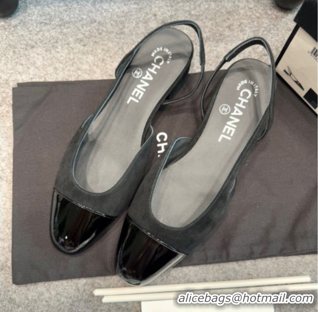 Purchase Chanel Suede & Patent Leather Slingback Flats G31319 Black