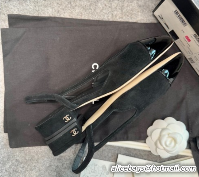 Purchase Chanel Suede & Patent Leather Slingback Flats G31319 Black