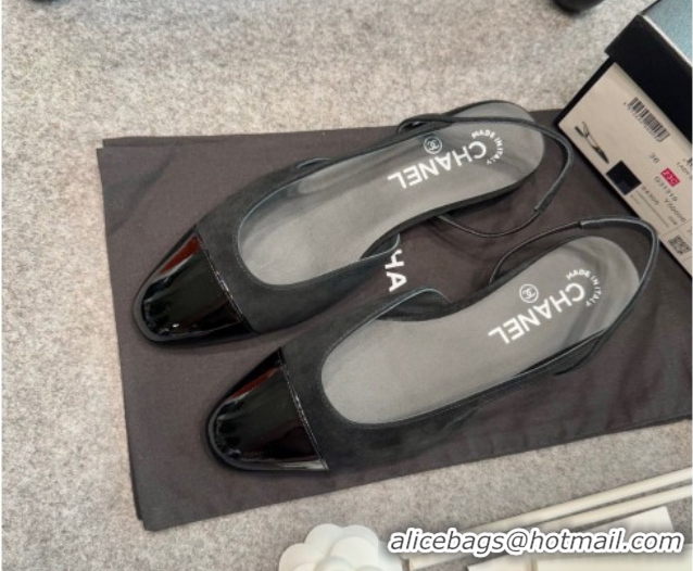 Purchase Chanel Suede & Patent Leather Slingback Flats G31319 Black