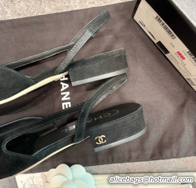 Purchase Chanel Suede & Patent Leather Slingback Flats G31319 Black