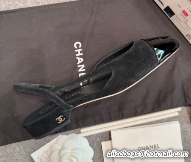Purchase Chanel Suede & Patent Leather Slingback Flats G31319 Black