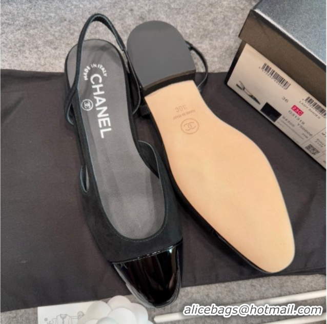 Purchase Chanel Suede & Patent Leather Slingback Flats G31319 Black