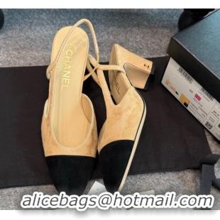 Pretty Style Chanel Suede Slingback Pumps G31318 Beige/Black