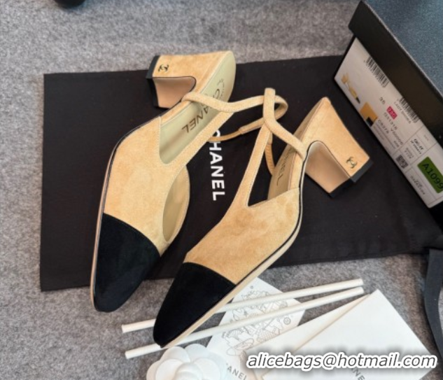 Pretty Style Chanel Suede Slingback Pumps G31318 Beige/Black