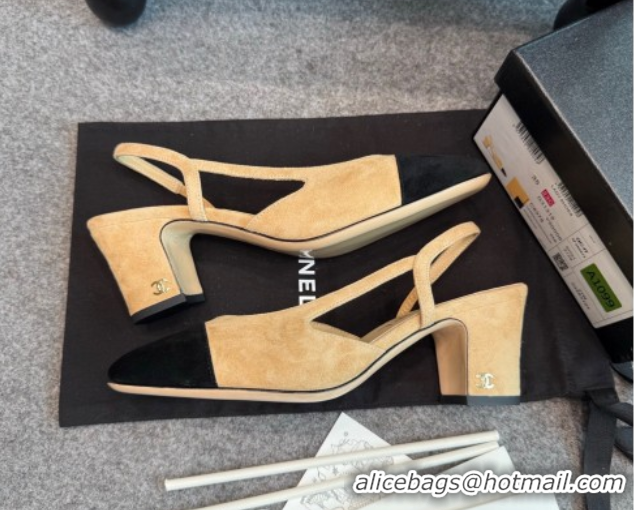 Pretty Style Chanel Suede Slingback Pumps G31318 Beige/Black