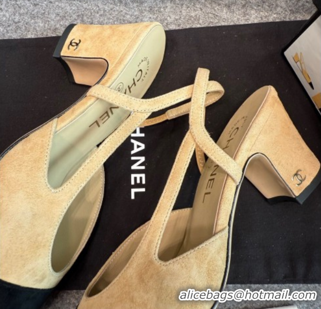 Pretty Style Chanel Suede Slingback Pumps G31318 Beige/Black