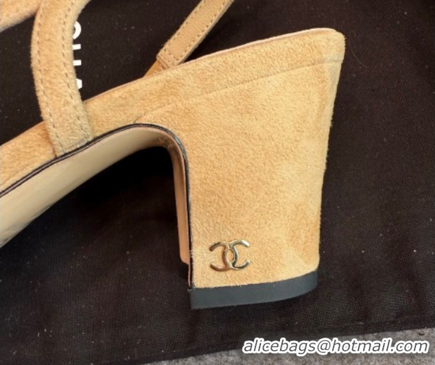 Pretty Style Chanel Suede Slingback Pumps G31318 Beige/Black