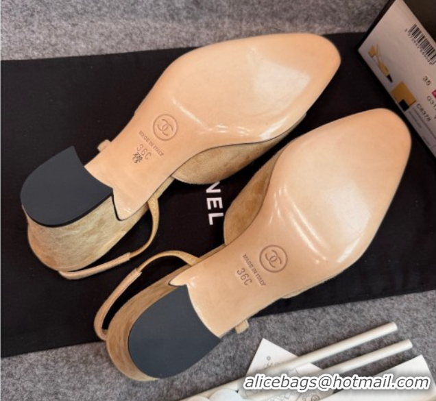Pretty Style Chanel Suede Slingback Pumps G31318 Beige/Black