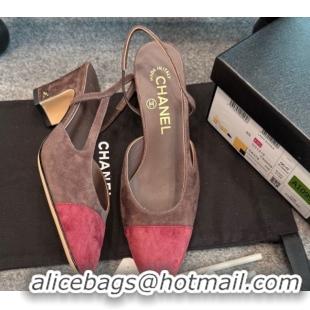 Durable Chanel Suede Slingback Pumps G31318 Brown/Red