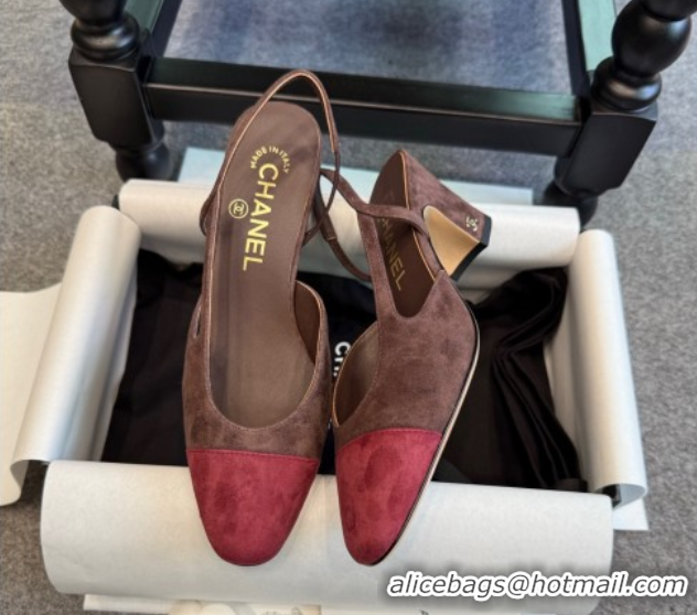 Durable Chanel Suede Slingback Pumps G31318 Brown/Red