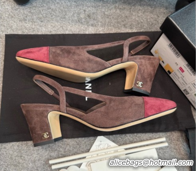 Durable Chanel Suede Slingback Pumps G31318 Brown/Red