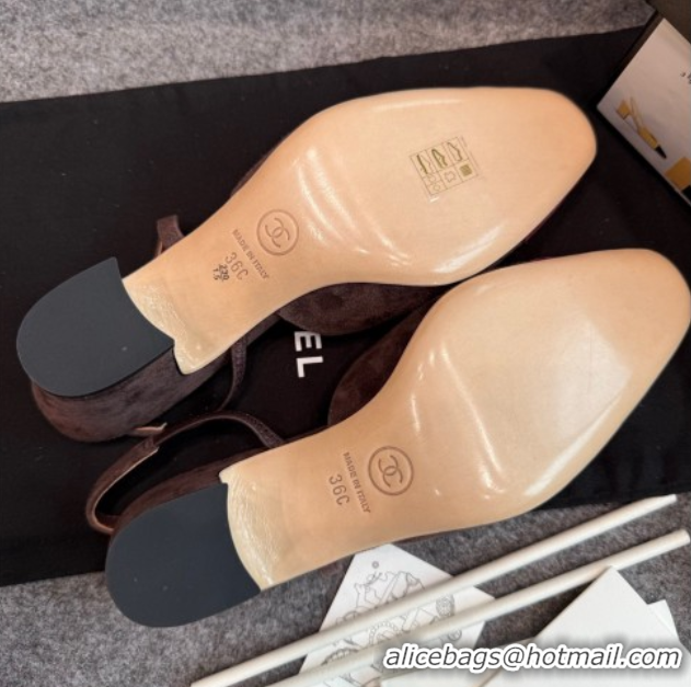 Durable Chanel Suede Slingback Pumps G31318 Brown/Red