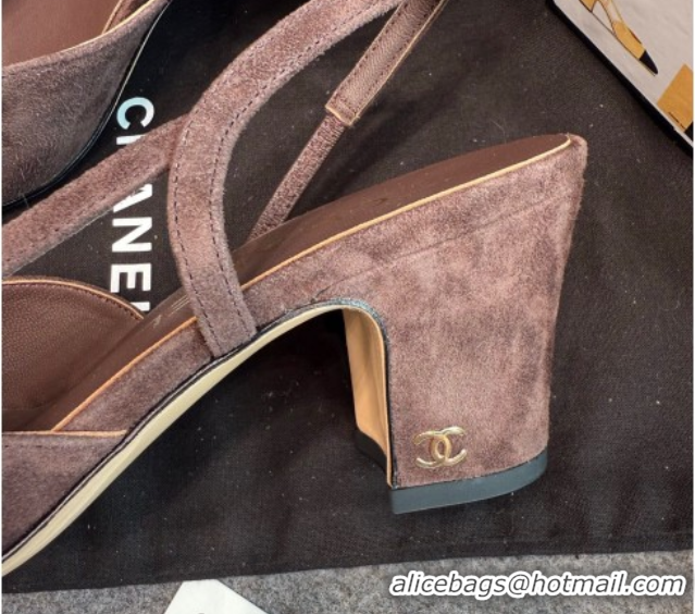 Durable Chanel Suede Slingback Pumps G31318 Brown/Red