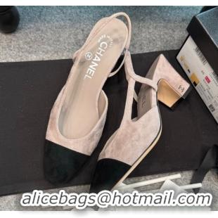 Good Looking Chanel Suede Slingback Pumps G31318 Grey/Black