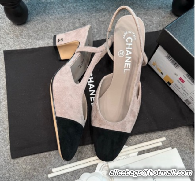 Good Looking Chanel Suede Slingback Pumps G31318 Grey/Black