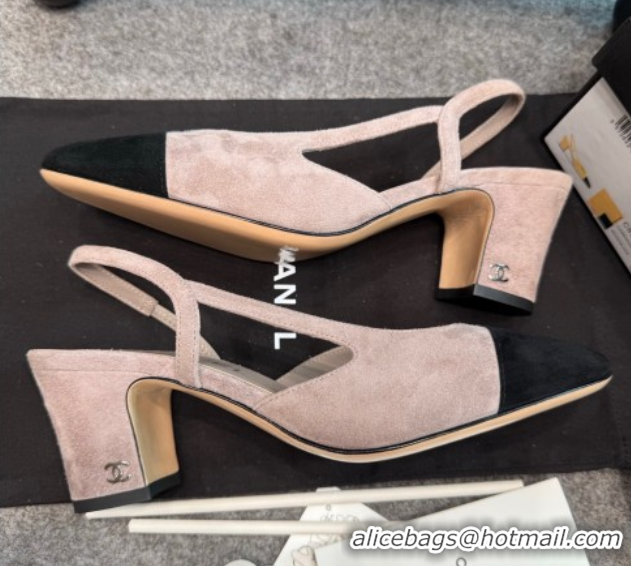Good Looking Chanel Suede Slingback Pumps G31318 Grey/Black