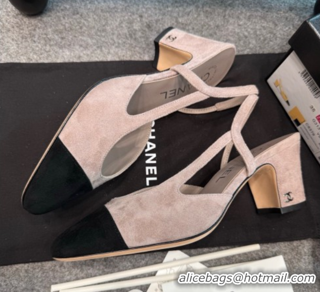 Good Looking Chanel Suede Slingback Pumps G31318 Grey/Black