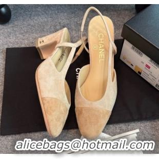 Grade Quality Chanel Suede Slingback Pumps G31318 Beige/Brown