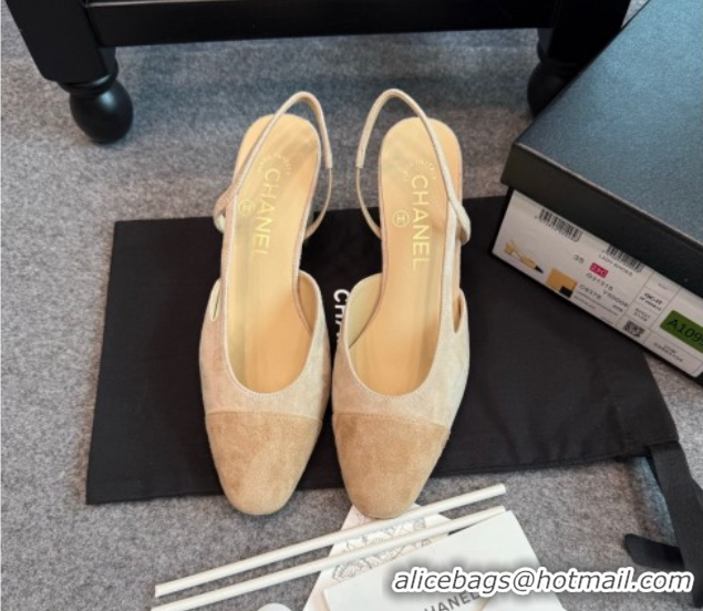 Grade Quality Chanel Suede Slingback Pumps G31318 Beige/Brown