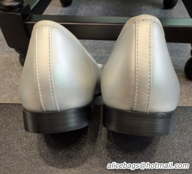 Low Price Chanel Metallic Leather & Grosgrain Ballet Flats G02819 Silver