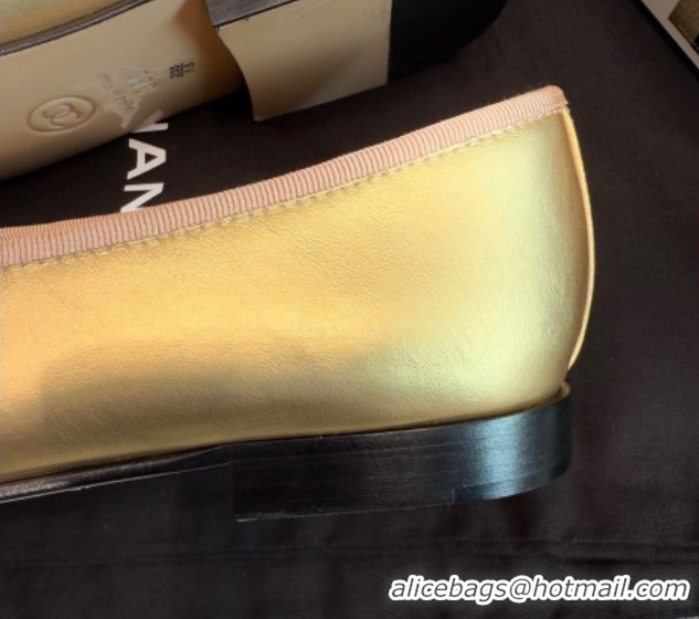Popular Style Chanel Metallic Leather & Grosgrain Ballet Flats G02819 Gold