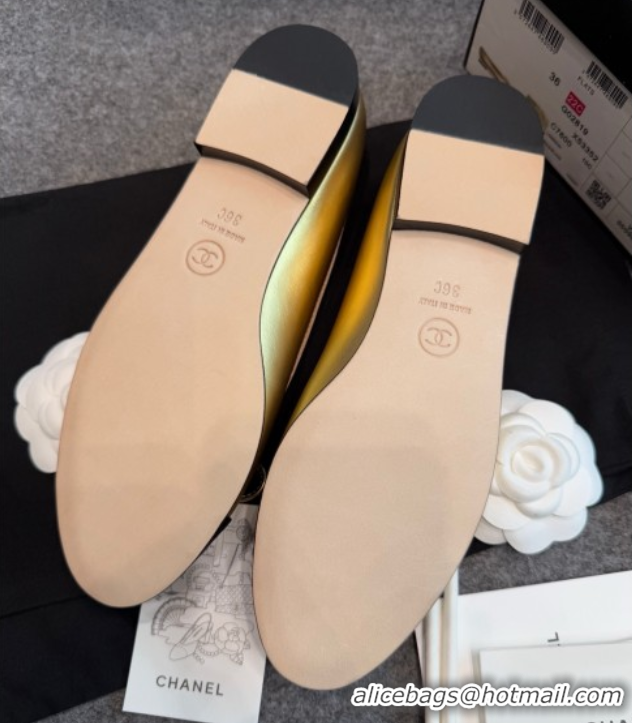Popular Style Chanel Metallic Leather & Grosgrain Ballet Flats G02819 Gold
