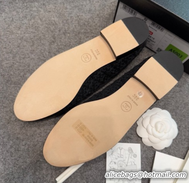 Classic Chanel Embroidered Mesh & Grosgrain Ballet Flats G02819 Black
