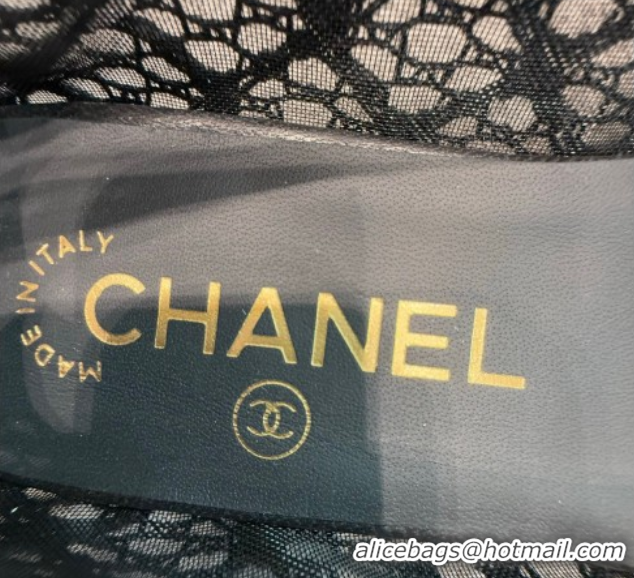 Classic Chanel Embroidered Mesh & Grosgrain Ballet Flats G02819 Black