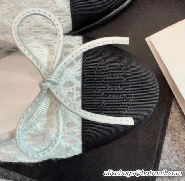 Top Grade Chanel Embroidered Mesh & Grosgrain Ballet Flats G02819 White