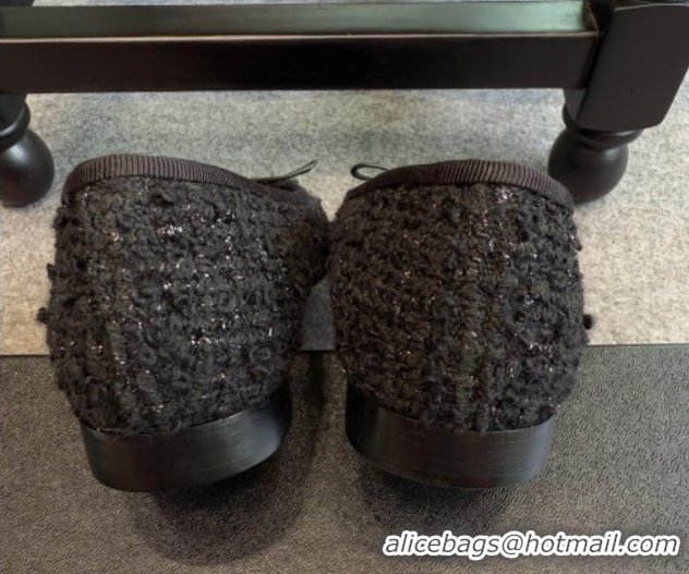Luxurious Chanel Tweed & Leather Ballet Flats G02819 Black