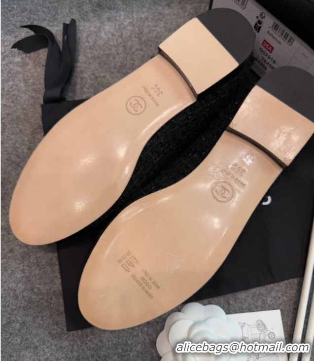 Luxurious Chanel Tweed & Leather Ballet Flats G02819 Black