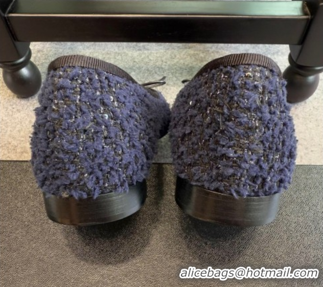 Unique Style Chanel Tweed & Leather Ballet Flats G02819 Navy Blue