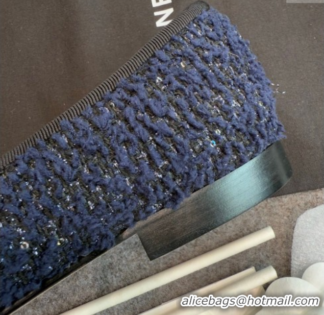 Unique Style Chanel Tweed & Leather Ballet Flats G02819 Navy Blue