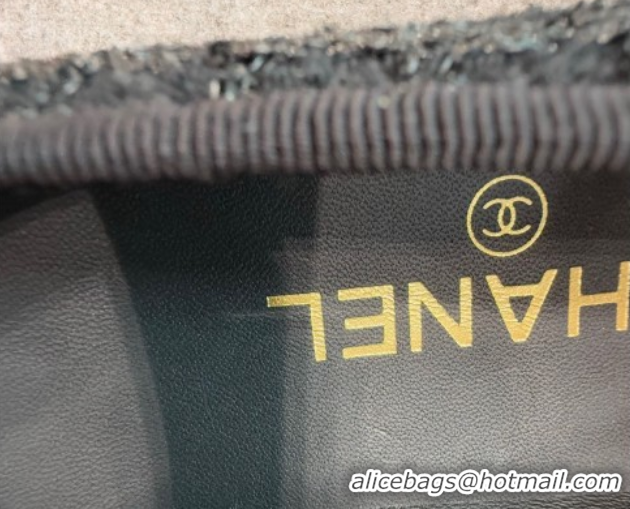 Good Quality Chanel Tweed & Grosgrain Ballet Flats G02819 Black/Sequins