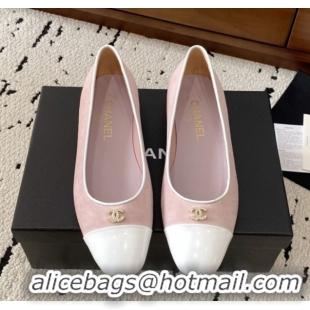 Good Looking Chanel Suede & White Patent Leather Ballet Flats Light Pink 2025 CH071401