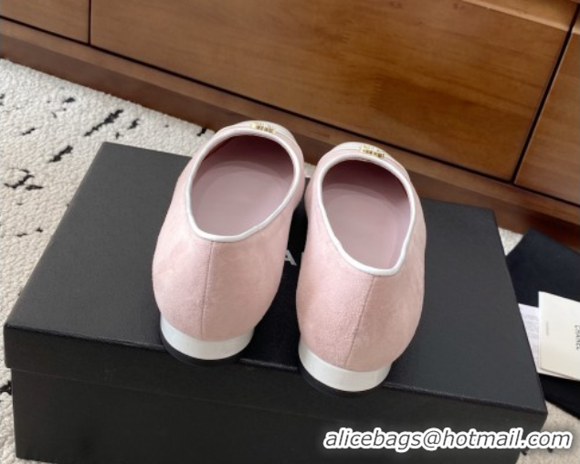Good Looking Chanel Suede & White Patent Leather Ballet Flats Light Pink 2025 CH071401