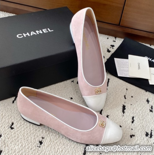 Good Looking Chanel Suede & White Patent Leather Ballet Flats Light Pink 2025 CH071401
