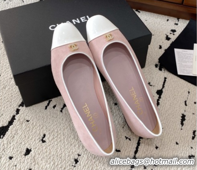 Good Looking Chanel Suede & White Patent Leather Ballet Flats Light Pink 2025 CH071401