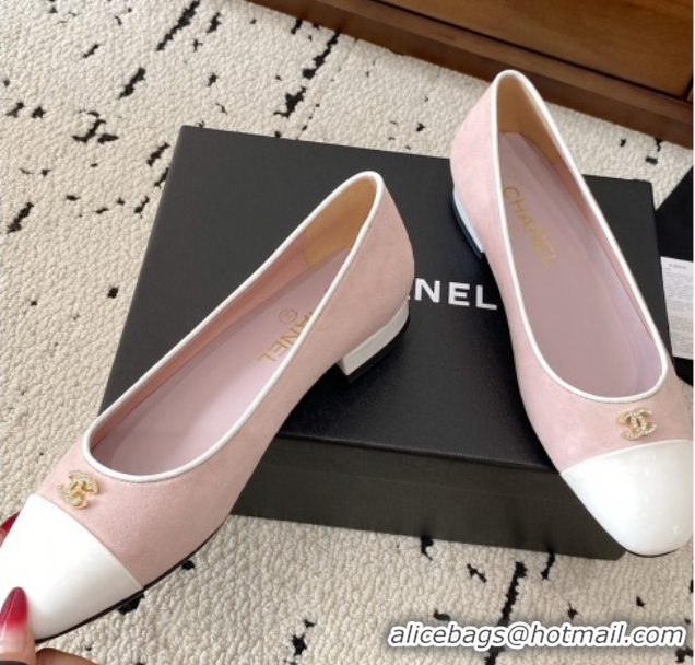Good Looking Chanel Suede & White Patent Leather Ballet Flats Light Pink 2025 CH071401