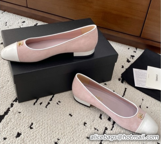 Good Looking Chanel Suede & White Patent Leather Ballet Flats Light Pink 2025 CH071401