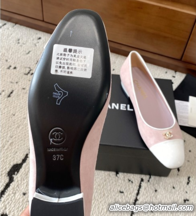 Good Looking Chanel Suede & White Patent Leather Ballet Flats Light Pink 2025 CH071401