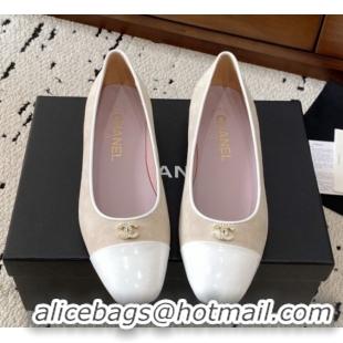 Good Product Chanel Suede & White Patent Leather Ballet Flats Beige 2025 CH071401