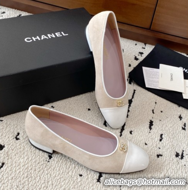 Good Product Chanel Suede & White Patent Leather Ballet Flats Beige 2025 CH071401