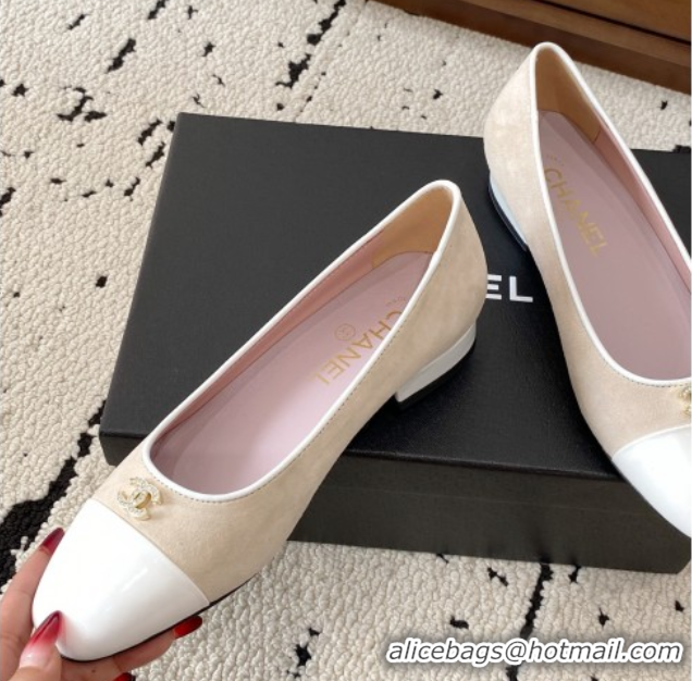 Good Product Chanel Suede & White Patent Leather Ballet Flats Beige 2025 CH071401