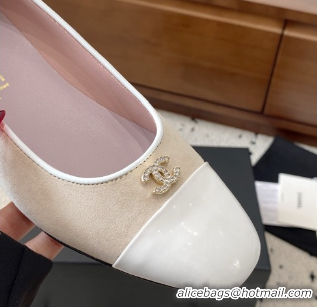 Good Product Chanel Suede & White Patent Leather Ballet Flats Beige 2025 CH071401