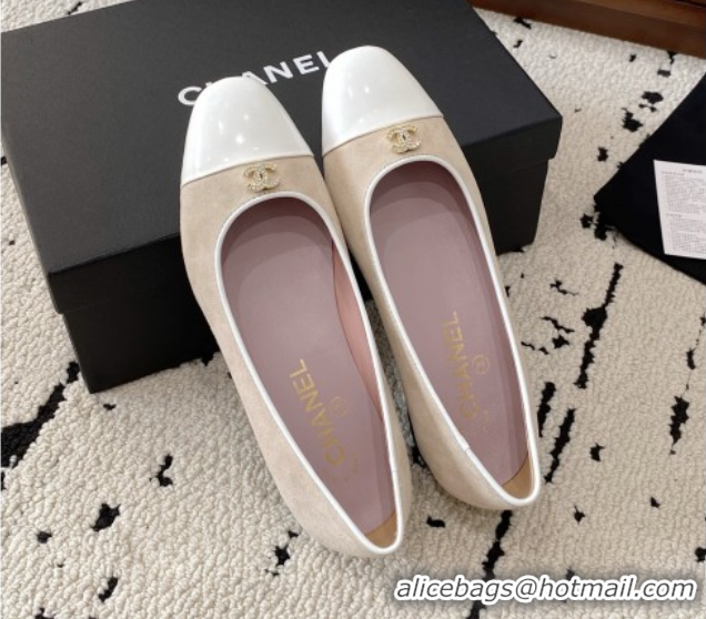 Good Product Chanel Suede & White Patent Leather Ballet Flats Beige 2025 CH071401